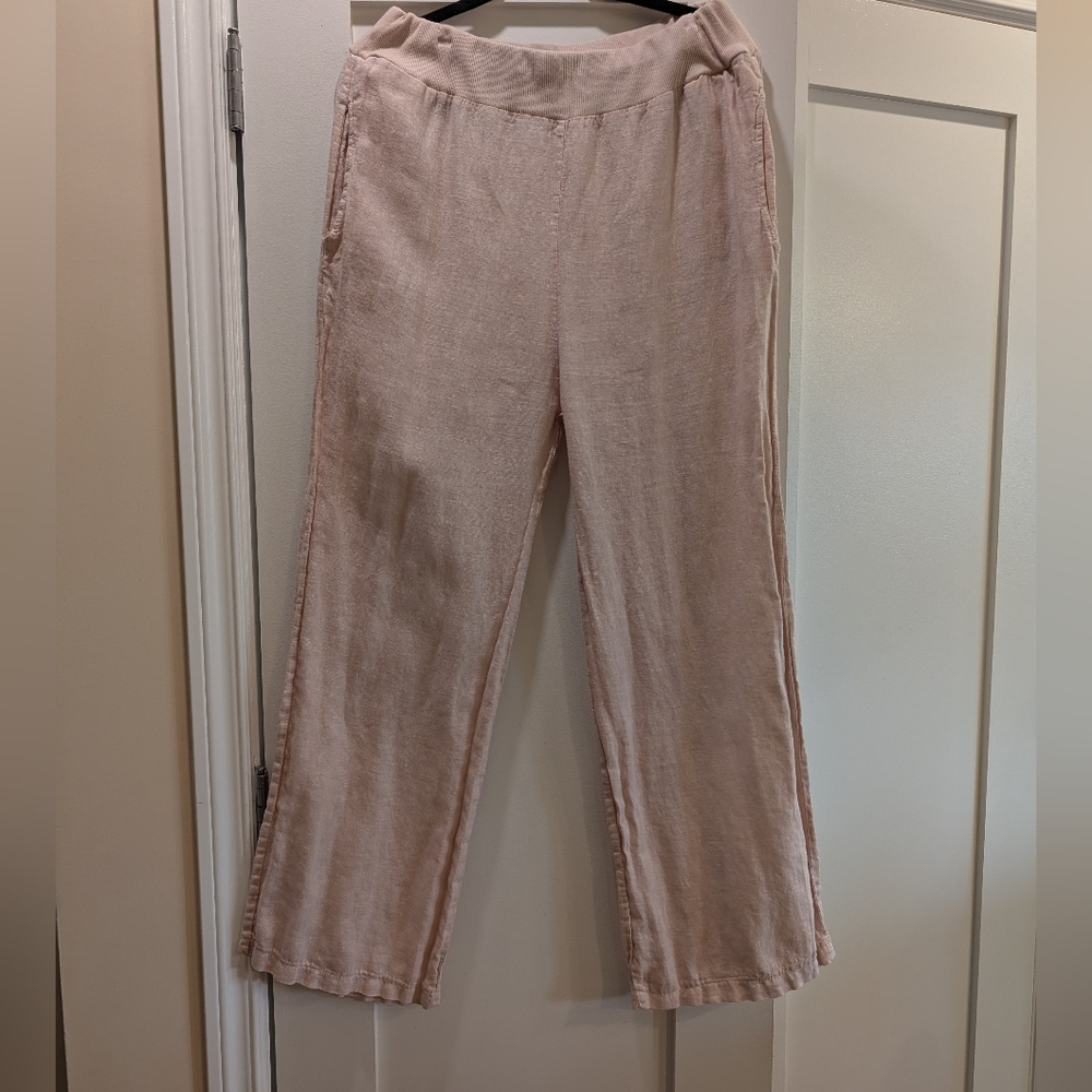 Pistache Blush Linen Pull on Pants,L